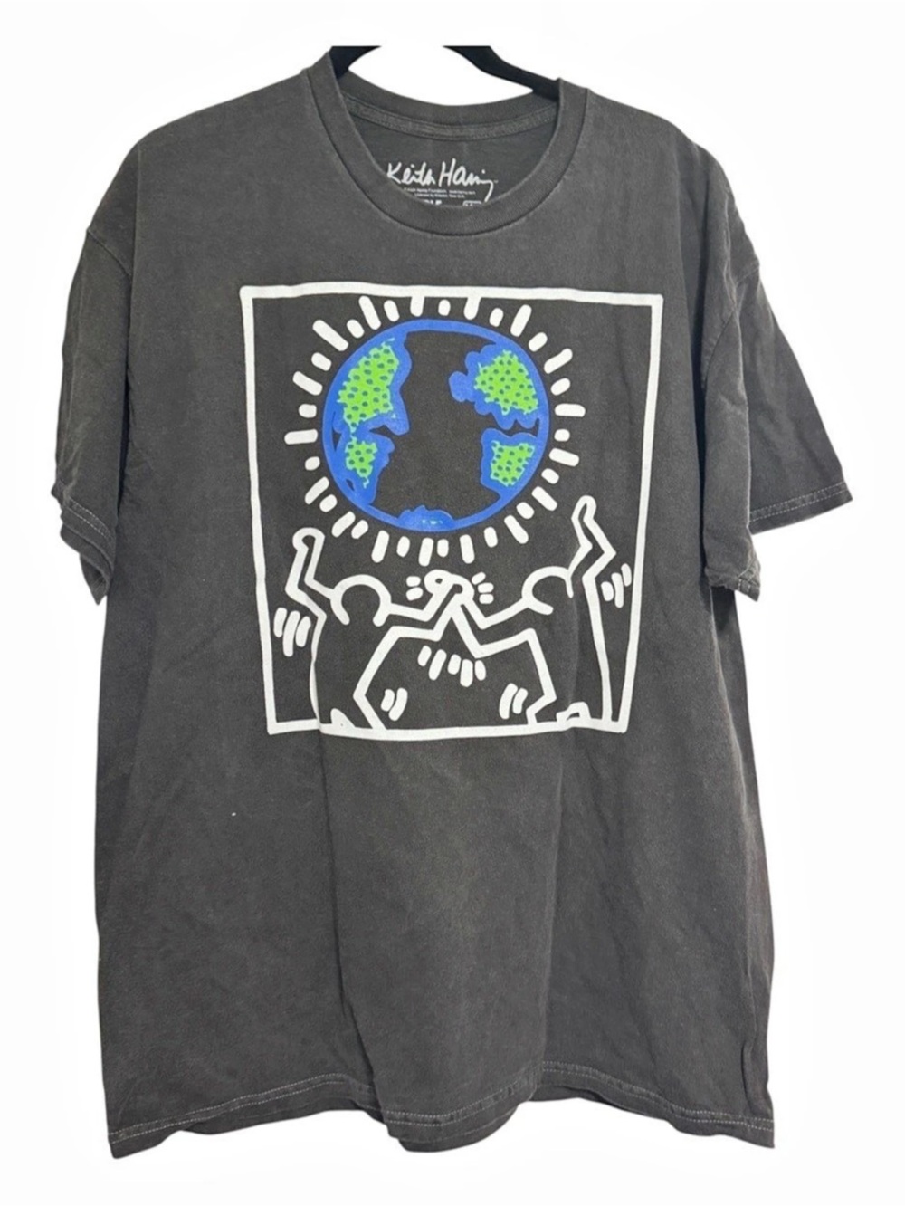 Keith Haring Love The Earth Graphic Tee Charcoal Gray Urban Outfitters Rare XL